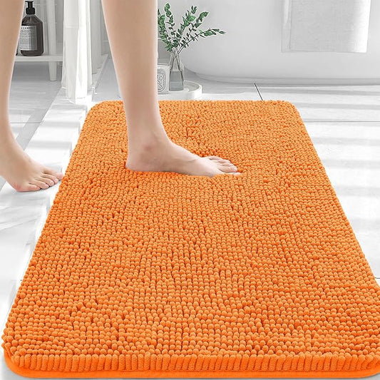 OLANLY Bathroom Rugs 40x24, Extra Soft Absorbent Chenille Bath Rugs, Rubber Backing Quick Dry, Machine Washable Bath Mats for Bathroom Floor, Tub and Shower, Home Decor Accessories, Orange