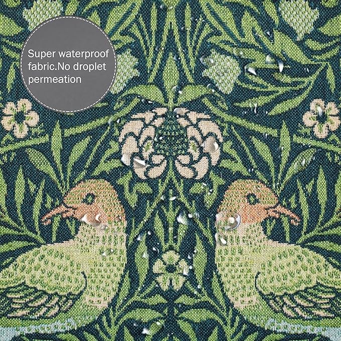 Boho Bird Shower Curtain William Morris Art Print Retro Bird Plant Natural Flower Pattern Print Shower Curtains 66""×72"" Inch, Style-6