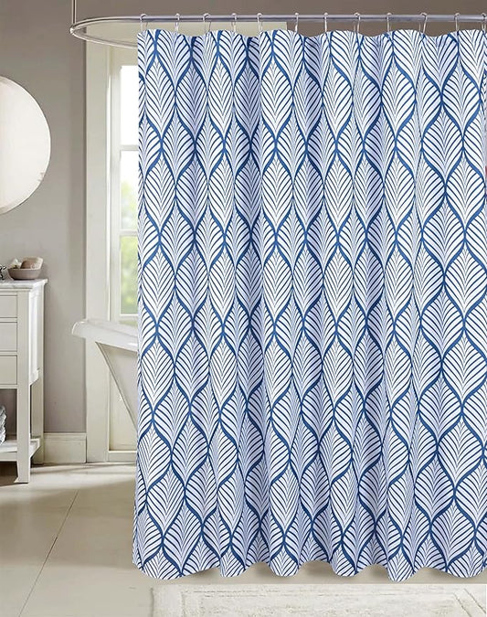 Serafina Home Hotel Quality Fabric Bathroom Shower Curtain: Tropical Palm Leaf - Navy and White (72 x 70 inches)