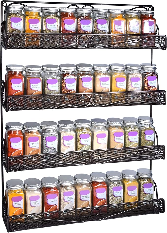 AMT 4 Tier Nail Rack, Pack Metal Wall Mount Organizer, Essential Oils Organizer, Pantry Cabinet Door Shelf Storage. Hanging Display for Spice Jars, Sauces, Cosmetic Beauty Bottles