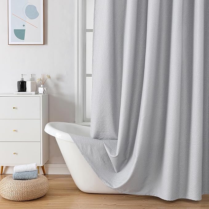 OVZME Berry Cute Shower Curtain, Embossed Textured Fabric Shower Curtain for Bathroom - Soft Cloth & Hotel Spa Luxury, Water Repellent, Machine Washable Shower Curtain, 72X72, Light Grey
