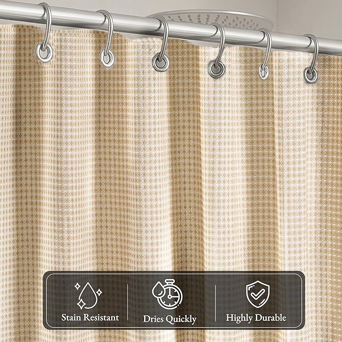 LANE LINEN Luxury Shower Curtain - 72 x 72 inches - Heavyweight Waffle Weave Fabric - Stable Hanging Design, Water Repellent & Quick Dry - Machine Washable & Header with Metal Grommets - Beige