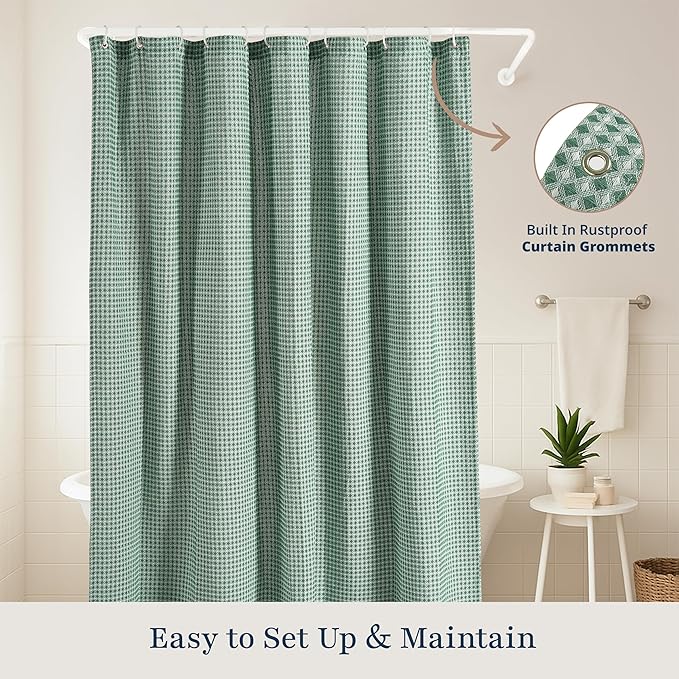 LANE LINEN Premium Shower Curtain - 72 x 72 inches Standard Sized - Spa Inspired Waffle Weave Fabric, Water Repellent, Quick Dry - Easy Care, Machine Washable - Header with Metal Grommets - Sage Green