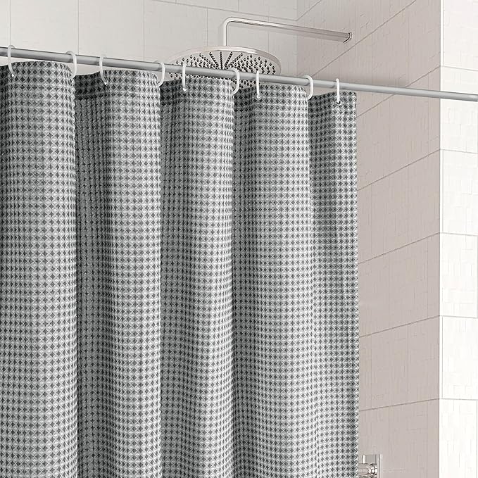LANE LINEN Luxury Shower Curtains - 72W x 72H - Heavyweight Waffle Weave Fabric - Stable Hanging for Comfortable Showering, Water Repellent & Quick Dry - Header with Rust Proof Grommets - Gray