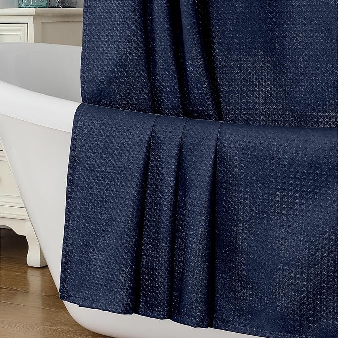 Aiyufeng Navy Blue Shower Curtains for Bathroom，Dot Like Embossed Textured Waterproof Soft Polyester Cloth Shower Curtain，Hotel Spa Machine Washable，72Wx72L