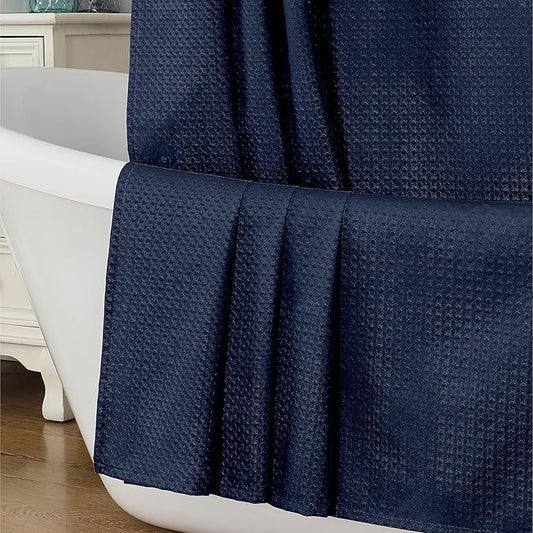 Aiyufeng Navy Blue Shower Curtains for Bathroom，Dot Like Embossed Textured Waterproof Soft Polyester Cloth Shower Curtain，Hotel Spa Machine Washable，72Wx72L