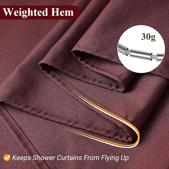 Naturoom Burgundy Linen Shower Curtain, Country Boho Farmhouse Bath Decor Shower Curtains Neutral Cloth Weighted Textured Fabric Bath Curtain Liner with Hooks, 72x96