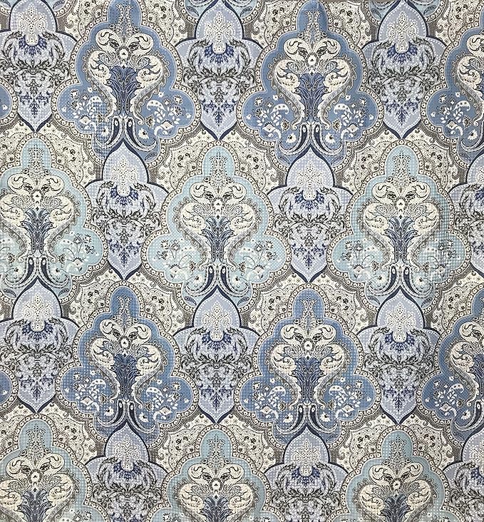 Decorative Blue & Silver Grey Gray Boho Fabric Shower Curtain, Modern Farmhouse for Vintage Rustic Bathroom Decor, Floral Victorian, 72 x 72