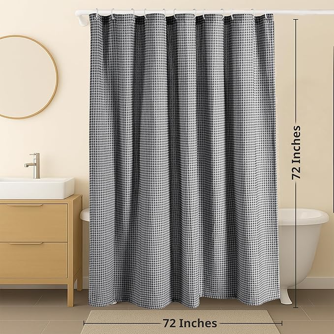 LANE LINEN Waffle Weave Shower Curtain - 72 x 72 inches - Thick Luxurious Fabric with Stable Hanging Design - Water Repellent, Quick Dry & Machine Washable - Top Header with Metal Grommets - Black