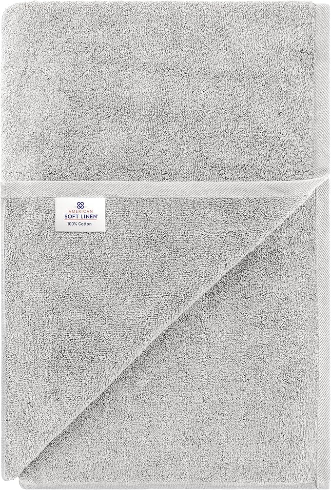 American Soft Linen 100% Cotton 600 GSM Turkish 40x80 Oversized Bath Towel Sheet, Extra Large Adult Towels for Bathroom, Silver Gray Bath Sheet