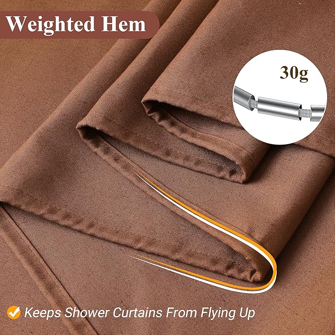 Naturoom Rustic Brown 48 Inch Shower Curtain - Stall Narrow Half Linen Ultra Thick Fabric Shower Curtain Set with Hooks, Boho Farmhouse Rustic RV Camper Bath Curtains for Bathroom, 48x72