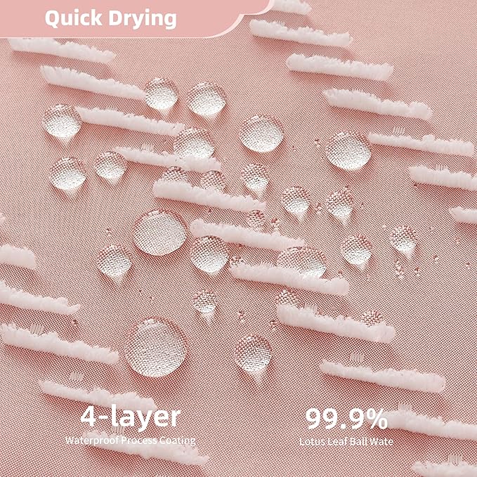 Extra Long Pink Shower Curtain with Tassel, Woven Fabric 90 in, Tufted Chevron Striped, 72 x 90, Modern Chic Textured Minimalist Bathroom