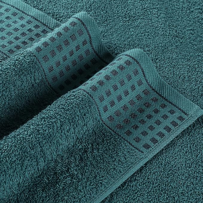 GLAMBURG 100% Cotton Ultra Soft 6 Pack Towel Set, Contains 2 Bath Towels 28x55 Inches, 2 Hand Towels 16x24 Inches & 2 Wash Coths 12x12 Inches, Compact Absorbent Lightweight & Quickdry - Teal