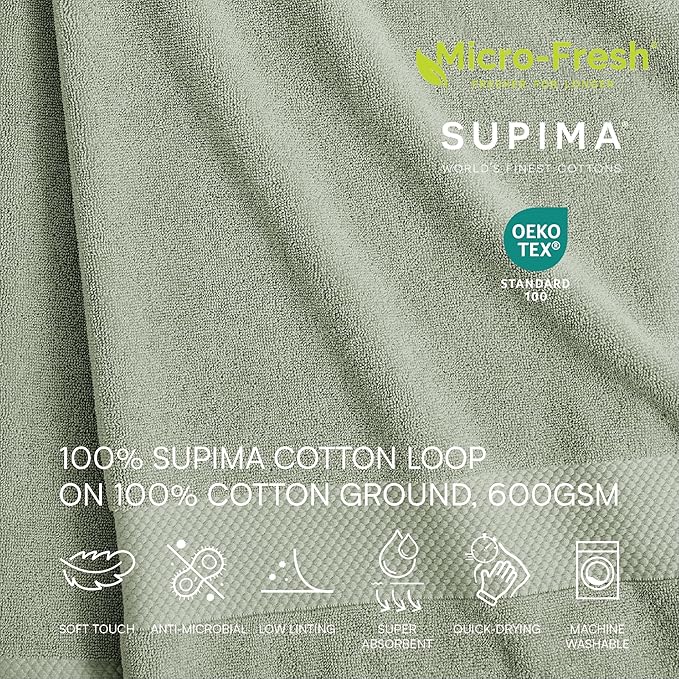 Lacoste Heritage 100% Supima Cotton Hand Towel, Aloe, 16" x 30" – Highly Absorbent & Quick Drying, Premium Super Soft Bath Towel, Bathroom Essential, Gift for All Occasions, Machine Washable