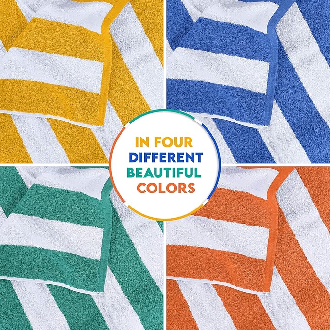 Utopia Towels Pack of 4 Cabana Beach Towels, Oversized 30 x 60 Inches Cotton Beach Towel Set, Smooth Ring Spun Texture for Pool and Swim Days, Modern Striped Design Bath Towels