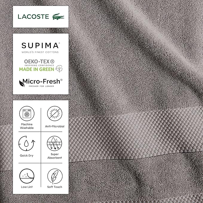 Lacoste Heritage Anti-Microbial Supima Cotton Hand Towel, Magenta, 16" x 30" – Absorbent & Quick Drying, Premium Super Soft Bath Towel, Bathroom Essential, Gift for All Occasions, Machine Washable