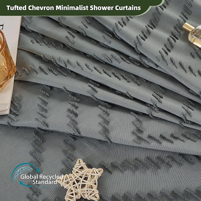 Extra Long Shower Curtains 72 x 78 Inches Tufted Chevron Light Gray Shower Curtains Fabric for Bathroom Modern Shabby Chic Waterproof Cloth Shower Curtain