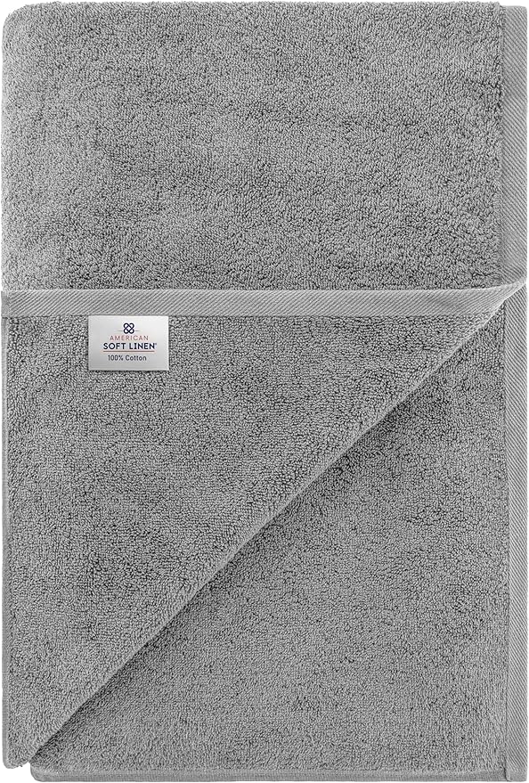 American Soft Linen 100% Cotton 600 GSM Turkish 40x80 Oversized Bath Towel Sheet, Extra Large Adult Towels for Bathroom, Light Grey Bath Sheet