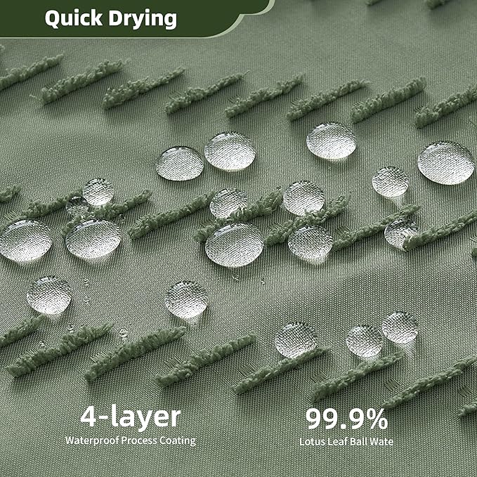 Extra Long Sage Green Boho Shower Curtain with Tassel, Woven Fabric 84 in Shower Curtain, Tufted Chevron Striped, 72 x 84, Modern Chic Textured Minimalist Bathroom Shower