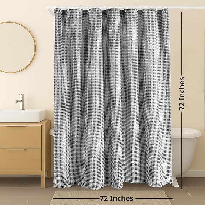 LANE LINEN Luxury Shower Curtains - 72W x 72H - Heavyweight Waffle Weave Fabric - Stable Hanging for Comfortable Showering, Water Repellent & Quick Dry - Header with Rust Proof Grommets - Gray
