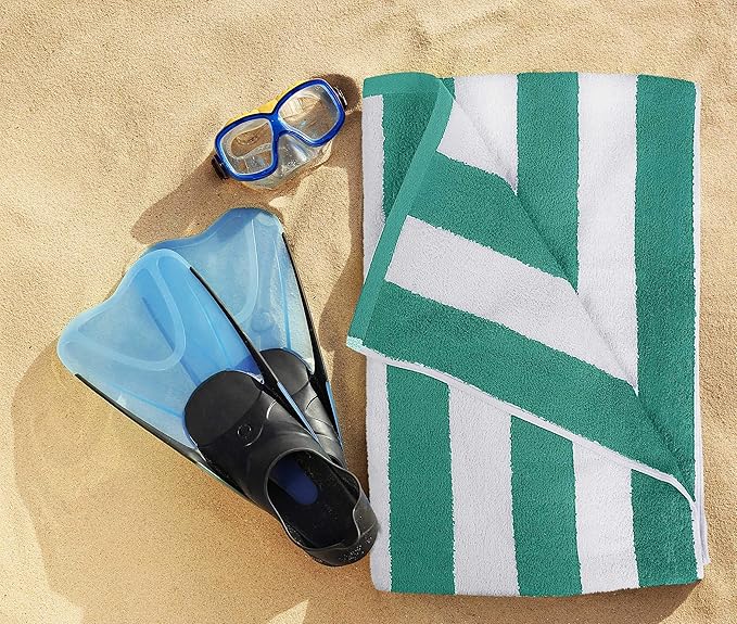 Utopia Towels Pack of 4 Cabana Beach Towels, Oversized 30 x 60 Inches Cotton Beach Towel Set, Smooth Ring Spun Texture for Pool and Swim Days, Modern Striped Design Bath Towels