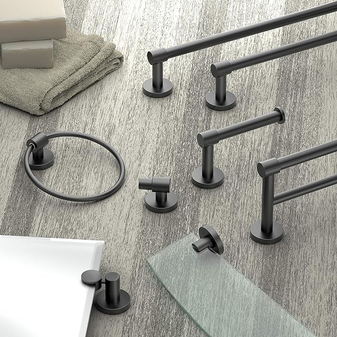 Gatco 4664MX Reveal 24" Double Towel Bar, Matte Black | Wall Mounted Bathroom Double Towel Holder | Towel Rack for Bathroom