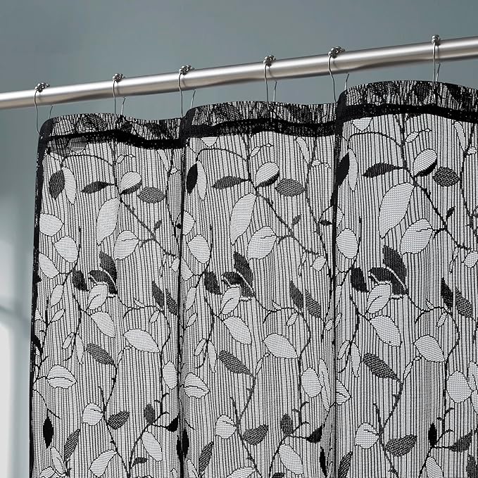 Warm Home Designs Black Lace Clear Shower Curtain With Rustic Leaf Pattern - Gothic 72 x 84 Inch Extra Long Creates Beautiful and Elegant Shower Decor - GR Black 84"