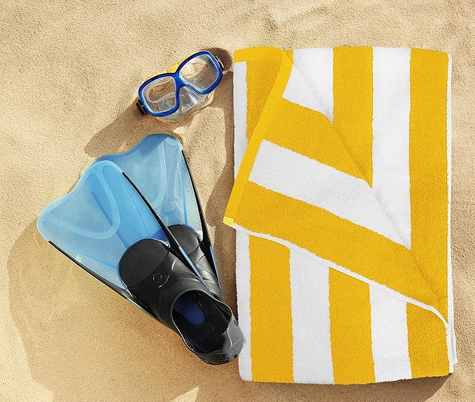 Utopia Towels 4 Pack Cabana Stripe Beach Towel, 30 by 60 Inches, Oversized 100% Ring Spun Cotton Pool Towels, Highly Absorbent Quick Dry Bath Towels for Beach, and Swim, Yellow