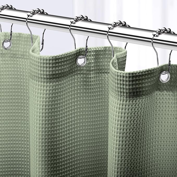 NEATERIZE Sage Green Shower Curtain for Bathroom - Waffle Shower Curtain Hotel Style - 72x72 Inch Bathroom Curtain - Cortinas De Baño