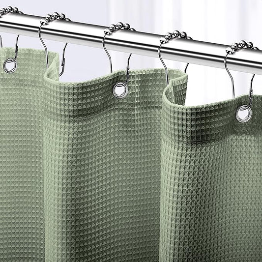 NEATERIZE Sage Green Shower Curtain for Bathroom - Waffle Shower Curtain Hotel Style - 72x72 Inch Bathroom Curtain - Cortinas De Baño