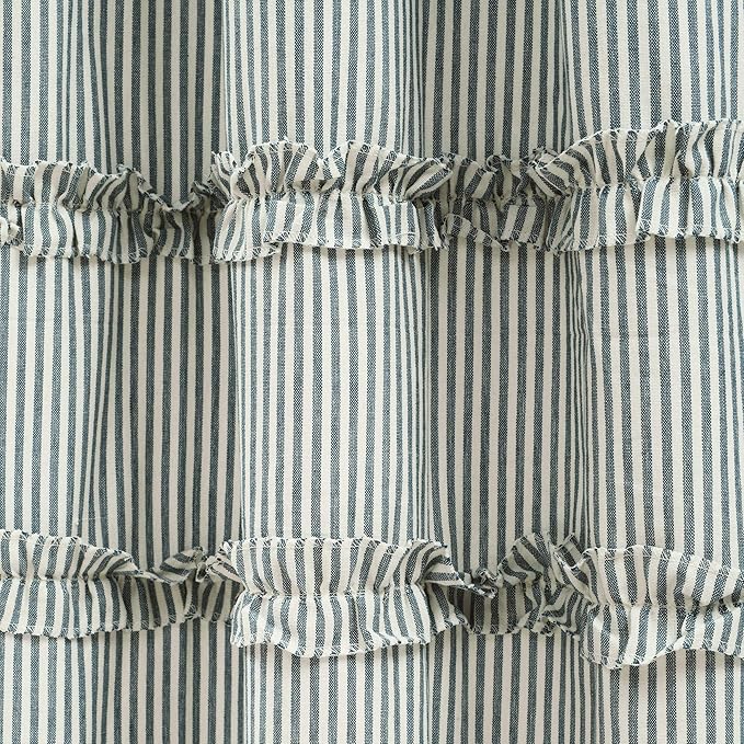 Lush Decor Vintage Stripe Yarn Dyed Cotton Shower Curtain, 72" x 72", Denim Blue
