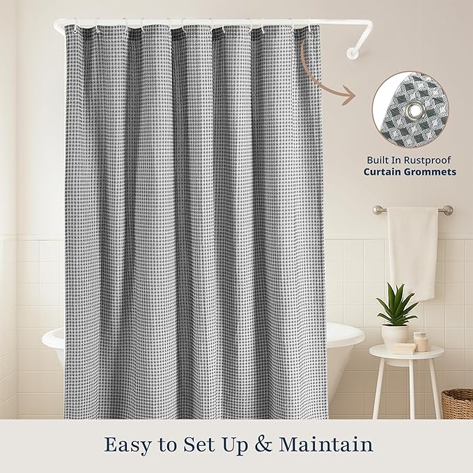 LANE LINEN Luxury Shower Curtains - 72W x 72H - Heavyweight Waffle Weave Fabric - Stable Hanging for Comfortable Showering, Water Repellent & Quick Dry - Header with Rust Proof Grommets - Gray