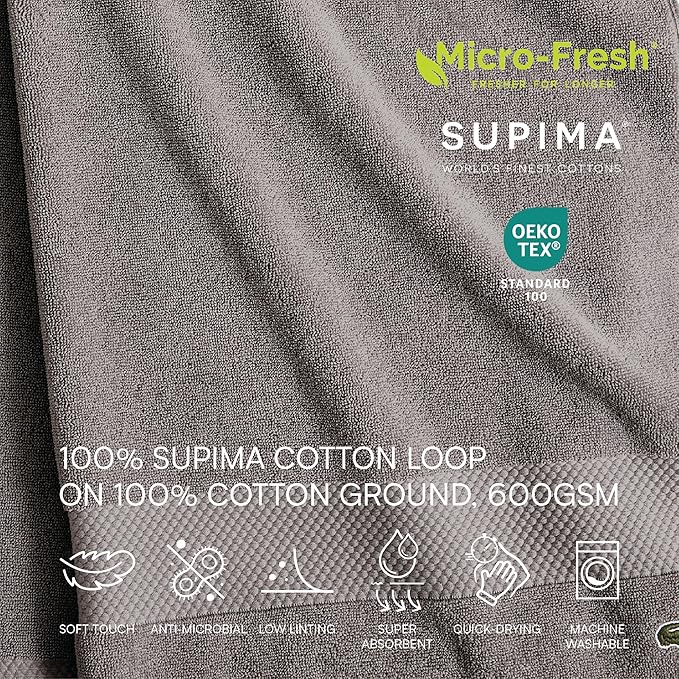 Lacoste Heritage 100% Supima Cotton Hand Towel, Meteorite, 16" x 30" – Highly Absorbent & Quick Drying, Premium Super Soft Bath Towel, Bathroom Essential, Gift for All Occasions, Machine Washable