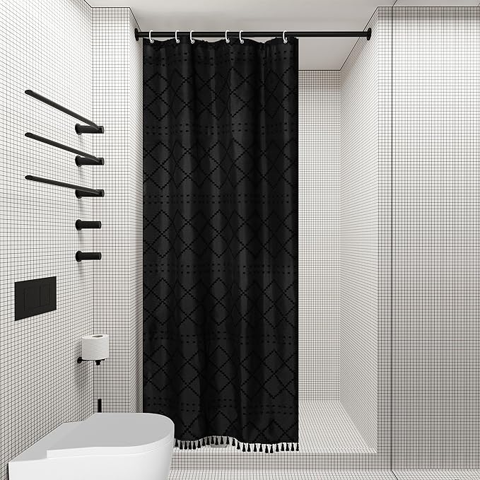 Small Stall Shower Curtain Black Fabric Shower Curtain 36 x 72 Half Size Tufted Texture Striped Textured Minimalist Cloth Shower Curtains for Bathroom