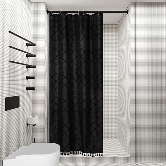 Small Stall Shower Curtain Black Fabric Shower Curtain 36 x 72 Half Size Tufted Texture Striped Textured Minimalist Cloth Shower Curtains for Bathroom
