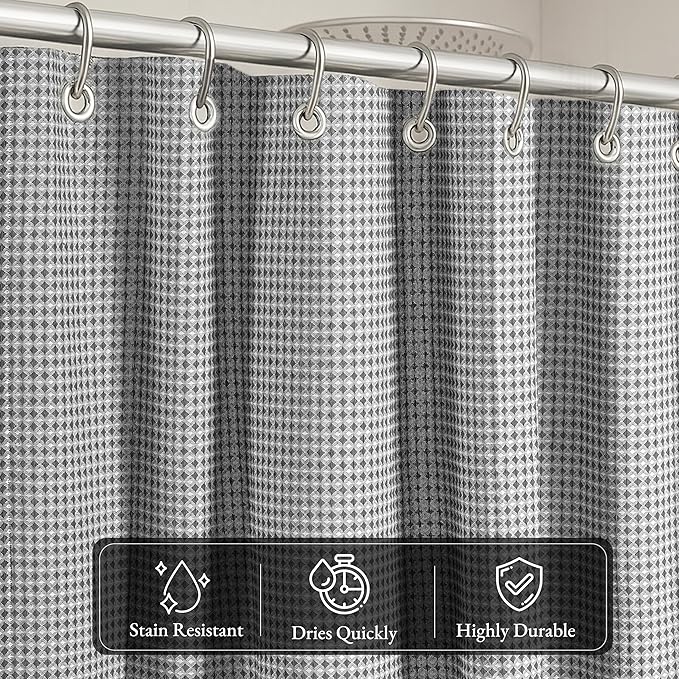 LANE LINEN Luxury Shower Curtains - 72W x 72H - Heavyweight Waffle Weave Fabric - Stable Hanging for Comfortable Showering, Water Repellent & Quick Dry - Header with Rust Proof Grommets - Gray