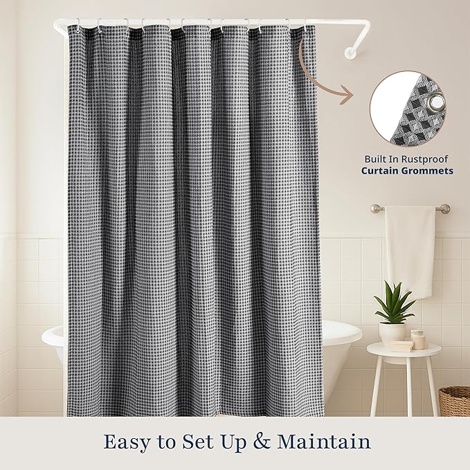 LANE LINEN Waffle Weave Shower Curtain - 72 x 72 inches - Thick Luxurious Fabric with Stable Hanging Design - Water Repellent, Quick Dry & Machine Washable - Top Header with Metal Grommets - Black