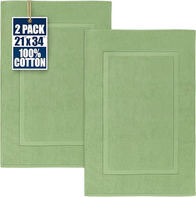 Utopia Towels Cotton Banded Rug, Bath Mats, Not a Bathroom Rug, 21 by 34 Inches, 100% Ring Spun Cotton, Highly Absorbent Shower Bathroom Floor Mat,Sage Green, 2 Pack