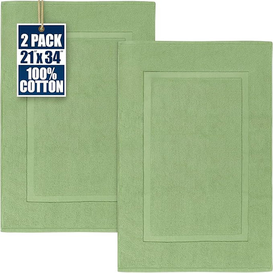 Utopia Towels Cotton Banded Rug, Bath Mats, Not a Bathroom Rug, 21 by 34 Inches, 100% Ring Spun Cotton, Highly Absorbent Shower Bathroom Floor Mat,Sage Green, 2 Pack