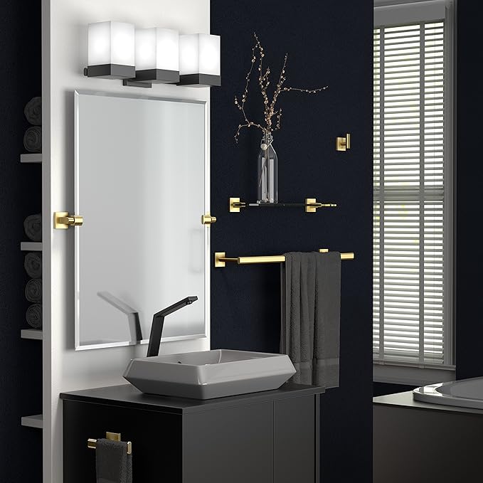 Gatco 4064 Elevate Double Towel Bar, Brushed Brass/Wall Mounted 24 Inch Double Towel Holder Rack for Bathroom
