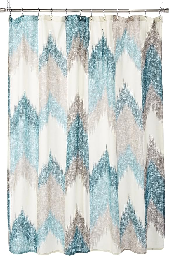 Ink+Ivy Alpine Shower Curtain Cotton Printed Modern Abstract Pattern Machine Washable Home Bathroom Decorations, Aqua, 72x72