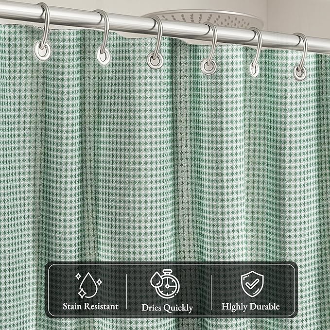 LANE LINEN Premium Shower Curtain - 72 x 72 inches Standard Sized - Spa Inspired Waffle Weave Fabric, Water Repellent, Quick Dry - Easy Care, Machine Washable - Header with Metal Grommets - Sage Green