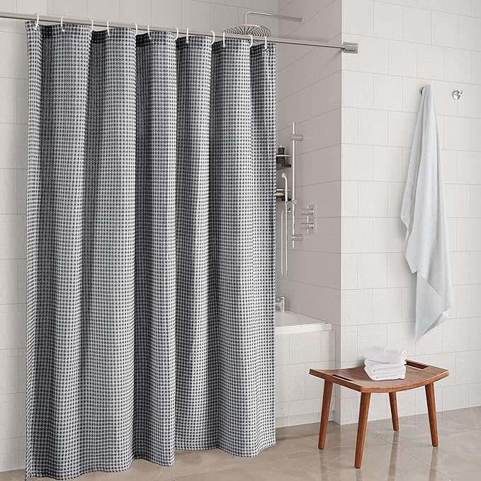 LANE LINEN Waffle Weave Shower Curtain - 72 x 72 inches - Thick Luxurious Fabric with Stable Hanging Design - Water Repellent, Quick Dry & Machine Washable - Top Header with Metal Grommets - Black