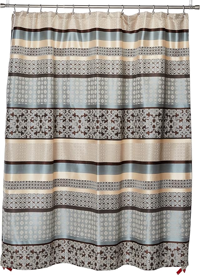 Princeton Geometric Jacquard Fabric Shower Curtain, Transitional Shower Curtains for Bathroom, 72 X 72, Blue