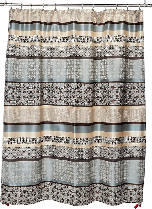 Princeton Geometric Jacquard Fabric Shower Curtain, Transitional Shower Curtains for Bathroom, 72 X 72, Blue