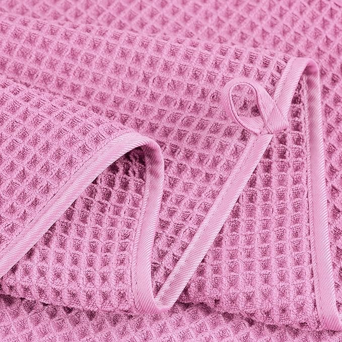 POLYTE 430 GSM Microfiber Quick Dry Lint Free Oversize Bath Towel Set, 6 Piece (Waffle Weave)