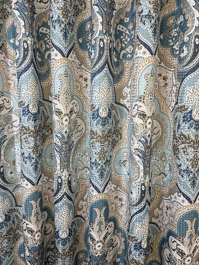 Serafina Home Decorative Blue & Brown Boho Fabric Shower Curtain, Modern Farmhouse for Vintage Rustic Bathroom Decor, Floral Victorian, 72 x 72