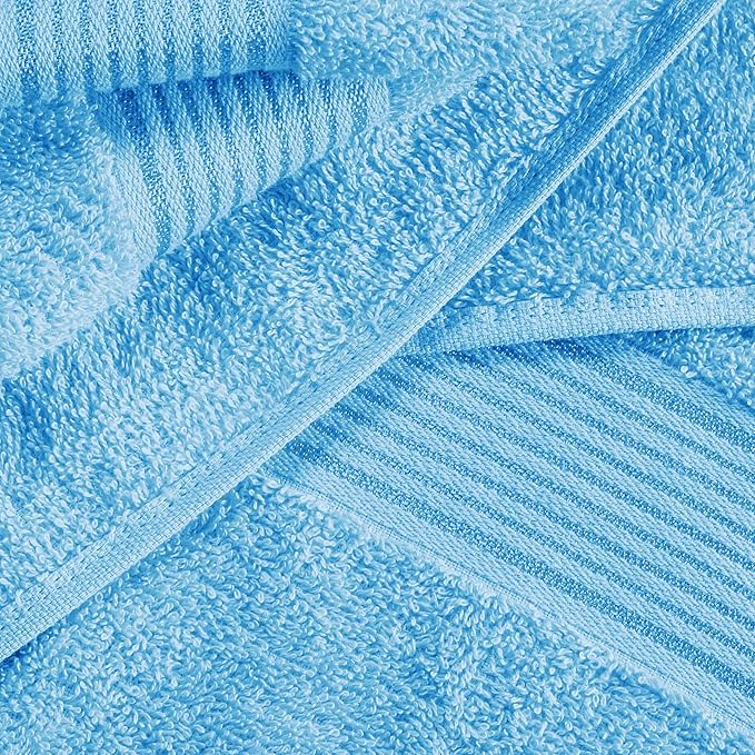 Elvana Home Ultra Soft 6 Pack Cotton Towel Set, Contains 2 Bath Towels 28x55 inch, 2 Hand Towels 16x24 inch & 2 Wash Coths 12x12 inch, Ideal for Everyday use, Compact & Lightweight - Sky Blue