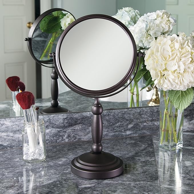 Zadro 9" W x 16" H Round Non-Lighted Makeup Mirror 10X 1X Magnifying Makeup Mirrors Rotating Head Makeup Mirror for Desk