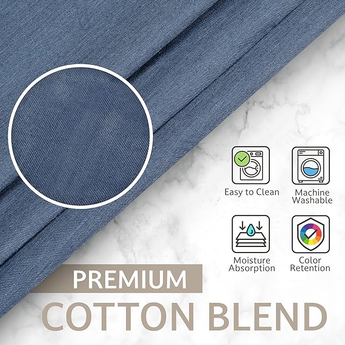 Luxurious Cotton Blend Shower Curtain - Spa Quality Bathroom Essential with Buttonhole Loops, Easy to Install & Clean, 72x72 inch, Home Spa Collection (Navy Linen)